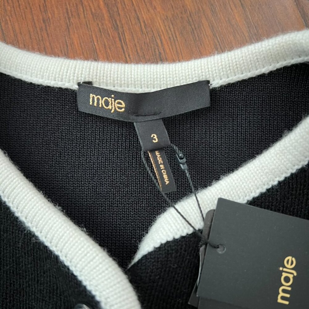 Maje Margot Knit Cardigan in Black snap front contrast trim Parisian Chic NWT - Picture 6 of 9